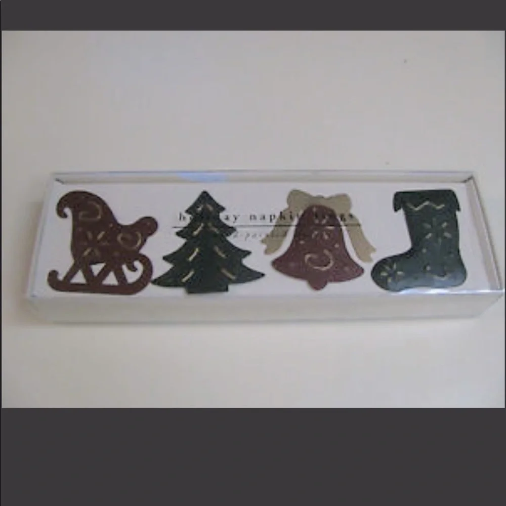 PIER 1 Christmas Napkin Rings - Hand Painted Metal - 4 Designs - NIB